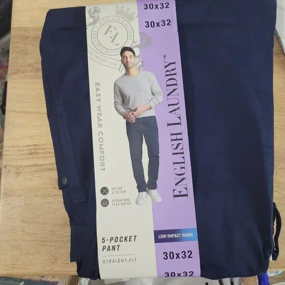 NEW English Laundry Men's 30X32 5-Pocket Navy Pants Straight Fit Stretch - Picture 2 of 8